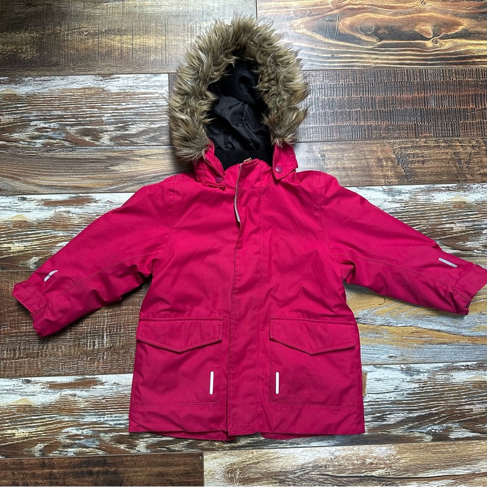 Reima Pink Hooded Kids Winter Coat Faux Fur Trim 2/3